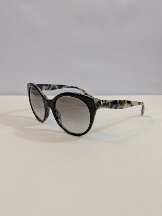 Prada SPR23O Black and Ivory Marble Cat-Eye Sunglasses with Gray Gradient Lenses main image 6